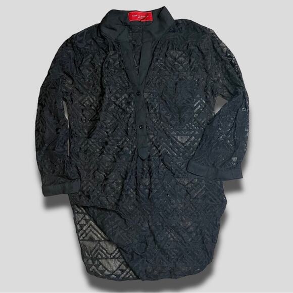 AKIRA CHICAGO RED LABEL WHIMSIGOTH LACE SHEER BUTTON UP - Picture 1 of 7